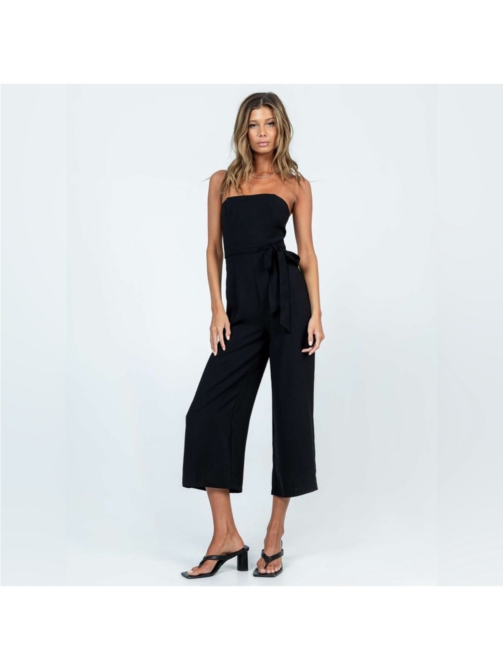 Princess Polly Black Strapless Wide-Leg Jumpsuit with Tie Waist